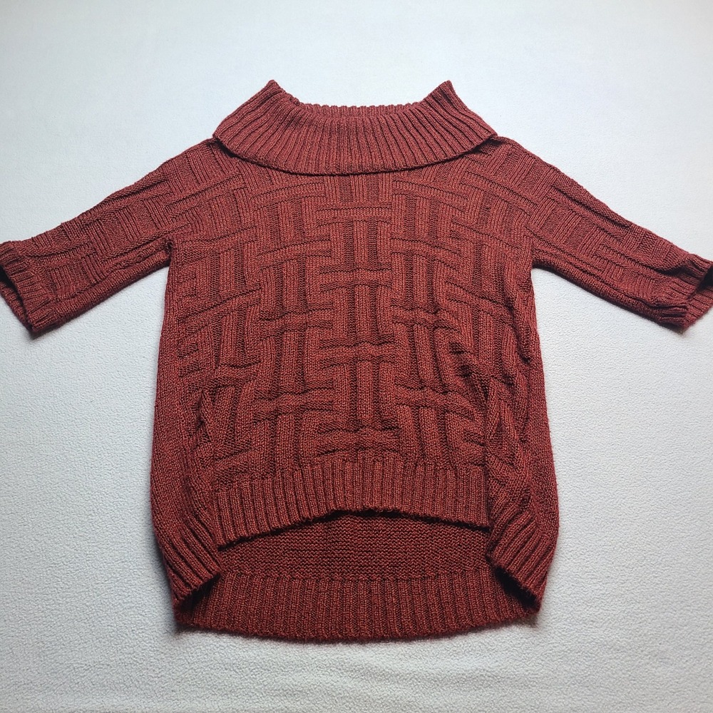 Dressbarn Sweater Women Medium Burgundy Excellent Short Sleeve Cowl Neck Knit
